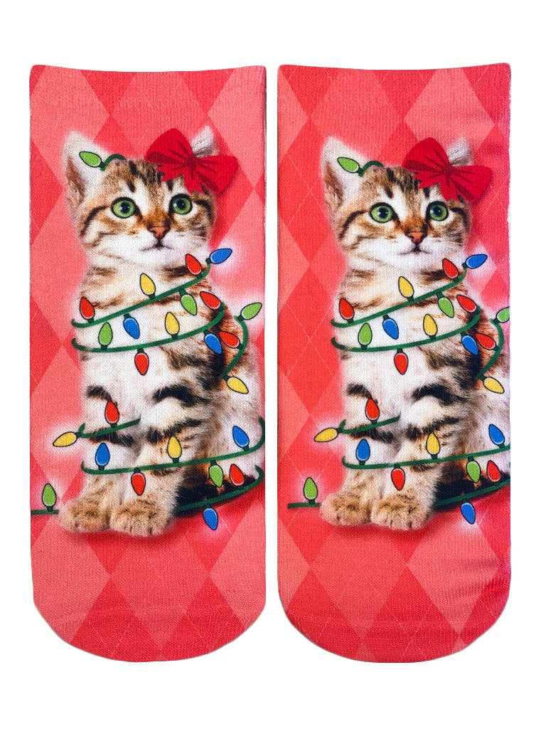 *FINAL SALE* Holiday Lights Cat Ankle Socks