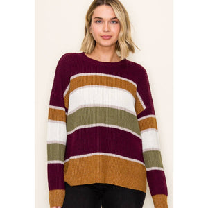 Wine & Camel Striped Sweater