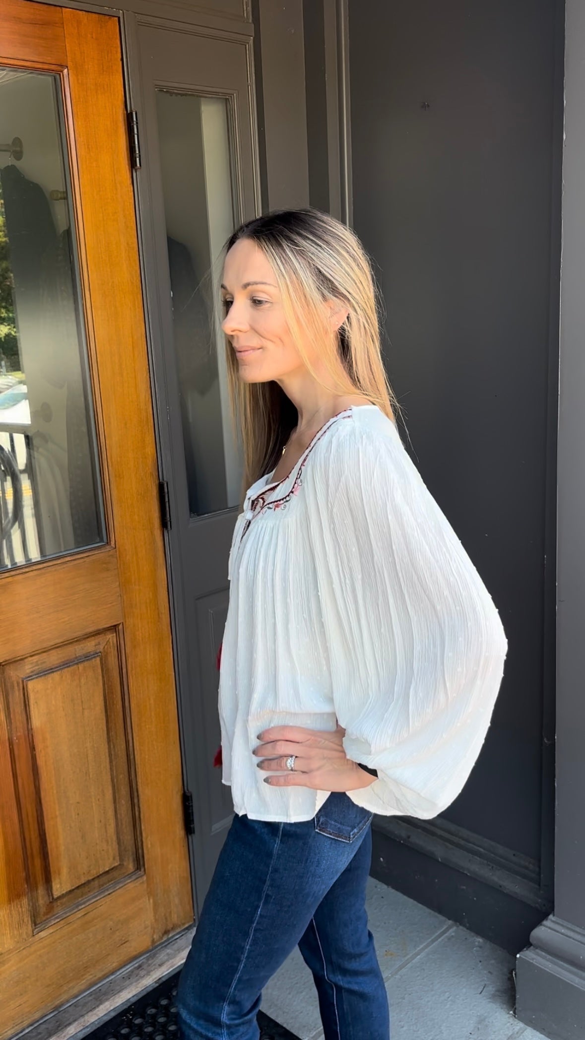 *FINAL SALE* Off White Square Neck Embroidered Top