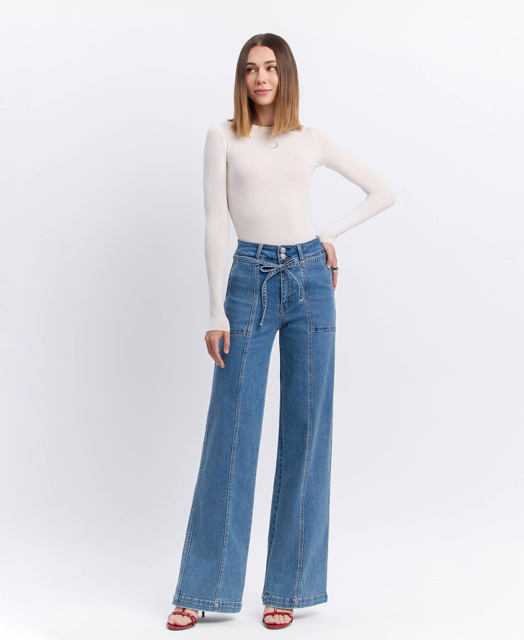 Tie Waist Wide Leg Jeans
