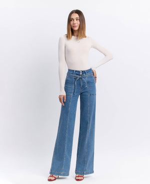 Tie Waist Wide Leg Jeans