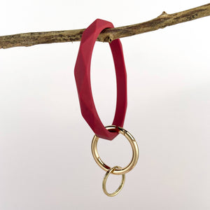 Diamond Shape Silicone Bracelet Keychain: Rose Red