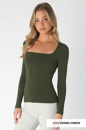 Kombu Green Square Neck Ls Top