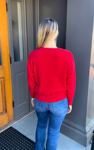 Red Rhinestone Detail Sweater