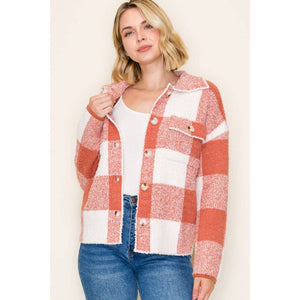 Rust Plaid Sweater Jacket