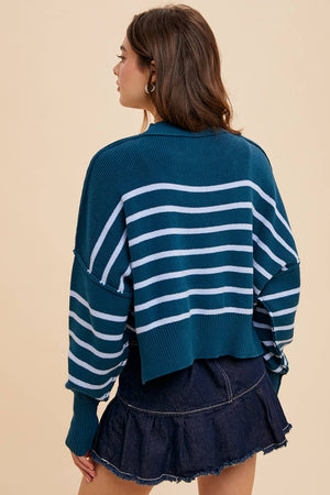 Emerald Striped Crop Sweater