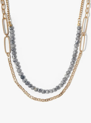 Dual Layer Paperclip Chain With Semiprecious Draping Necklace: BLACK