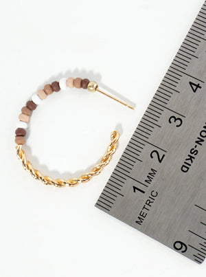 Metal and Wood Beads 30mm Lightweight Hoop Earrings: Dusty Pink