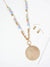 Hammered Circle Pendant Wood Beaded Chain Long Necklace Set With Earrings: Brown Multi