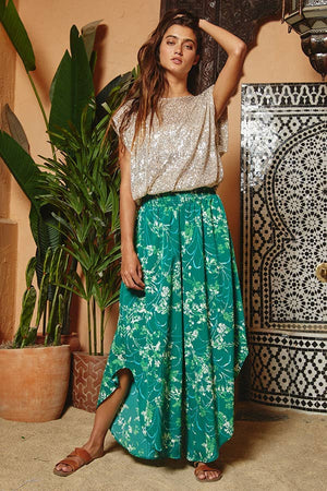 Green Soft Smocked Waistband Wide Leg Pants