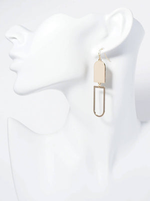 Geometric Enamel Dangle Drop Earrings: Light Grey