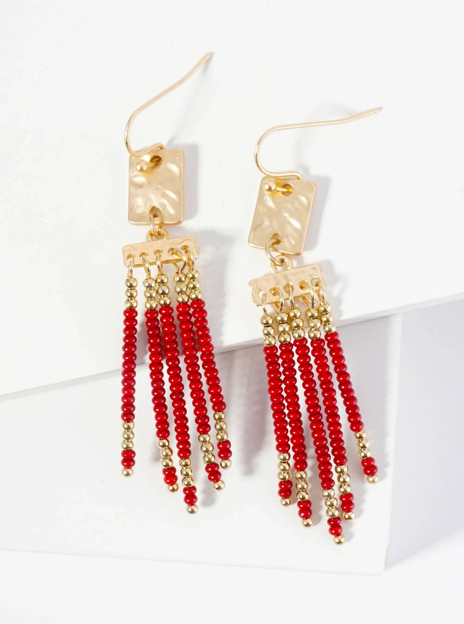 Boho Chic Seed Bead Fringe Earrings: Wine