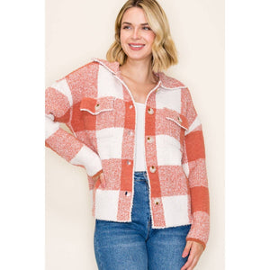 Rust Plaid Sweater Jacket