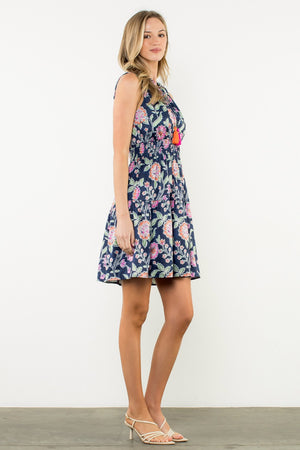 Tassel Tie Sleeveless Floral Dress