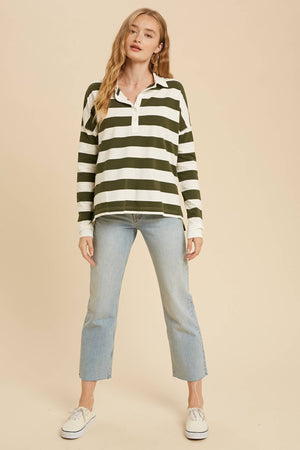 Olive Striped Rugby Top