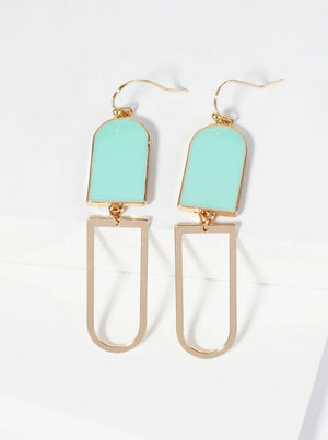 Geometric Enamel Dangle Drop Earrings: Light Grey