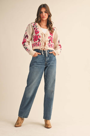 Cream Floral Tie Sweater