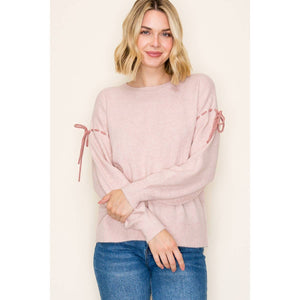 Blush Bow Tie Sleeve Sweater