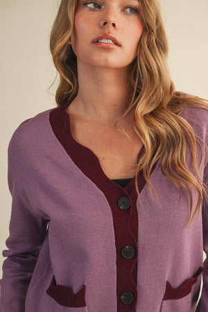 Burgundy Scalloped Cardigan