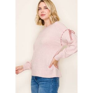Blush Bow Tie Sleeve Sweater