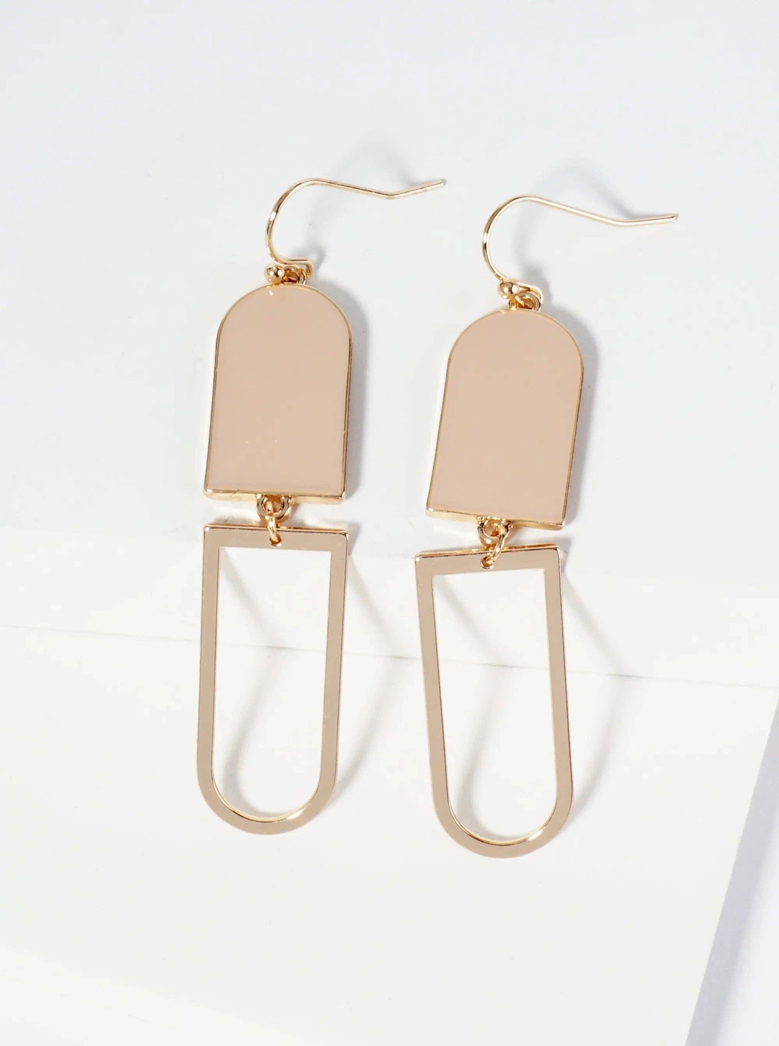 Geometric Enamel Dangle Drop Earrings: Light Grey