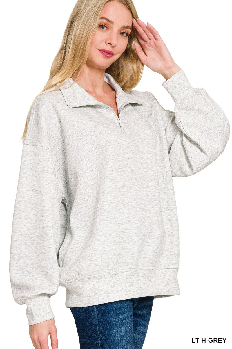 *DoorBuster* Heather Grey Scuba Half Zip
