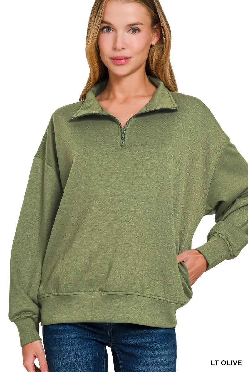 *DoorBuster* Light Olive Scuba Half Zip