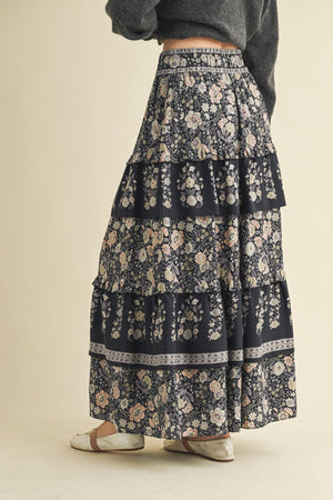 Black Tiered Floral Skirt
