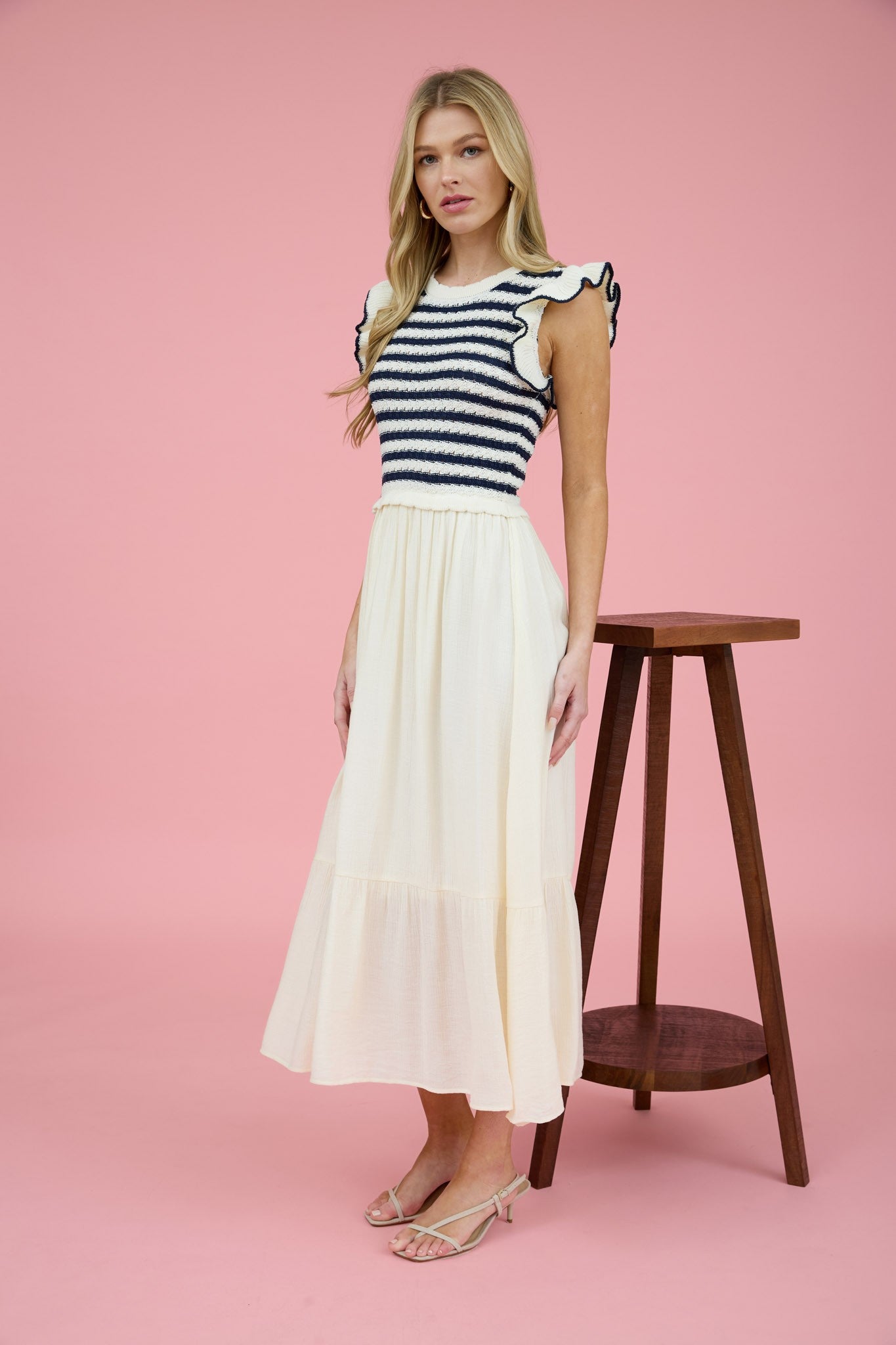 Stripe Sweater Top Mixed Media Midi Dress