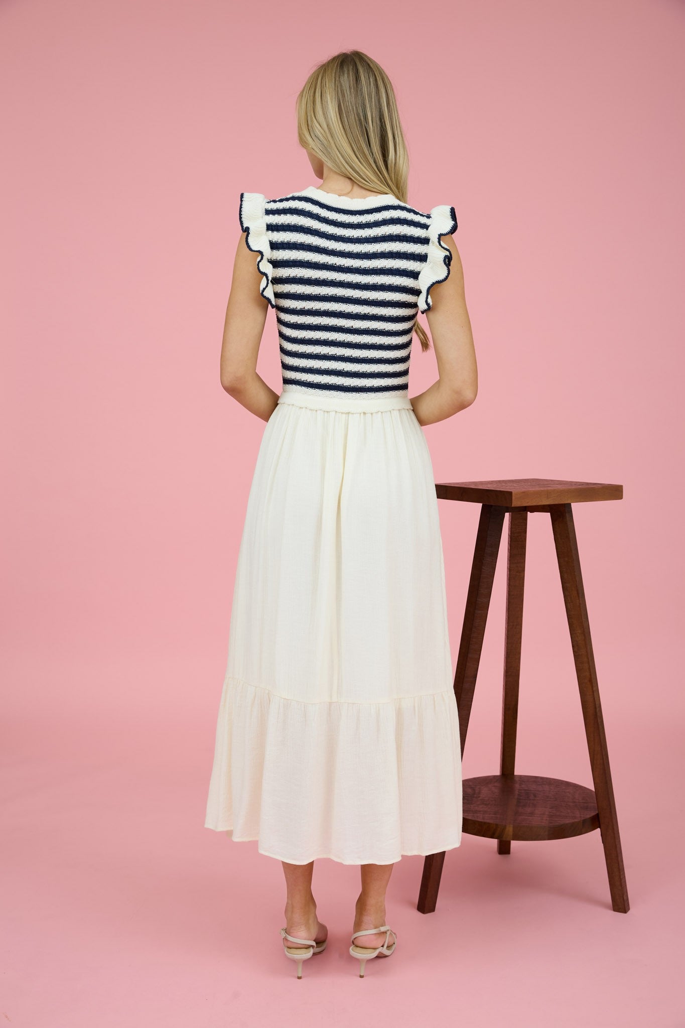 Stripe Sweater Top Mixed Media Midi Dress