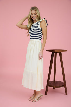 Stripe Sweater Top Mixed Media Midi Dress