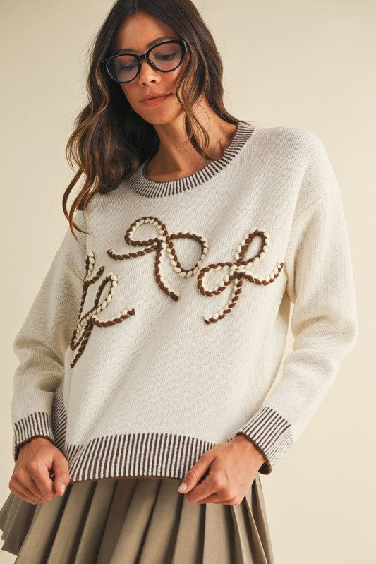 Braided Bow Patch Sweater Top