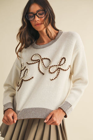 Braided Bow Patch Sweater Top