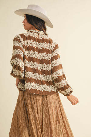 Brushed Floral Jacquard Mock Neck Knit Top