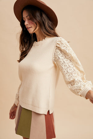 Cream Mixed Media Sweater