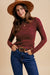 Burgundy Floral Jacquard Textured Mock Neck Sweater Top