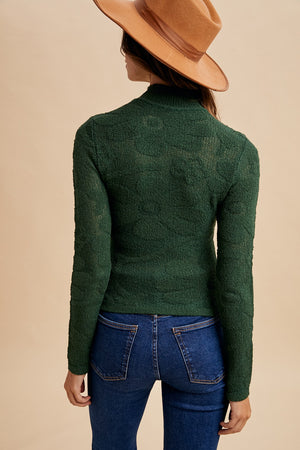 Hunter Floral Jacquard Textured Mock Neck Sweater Top