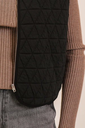 Black Quilted Lightweight Zip Up Vest