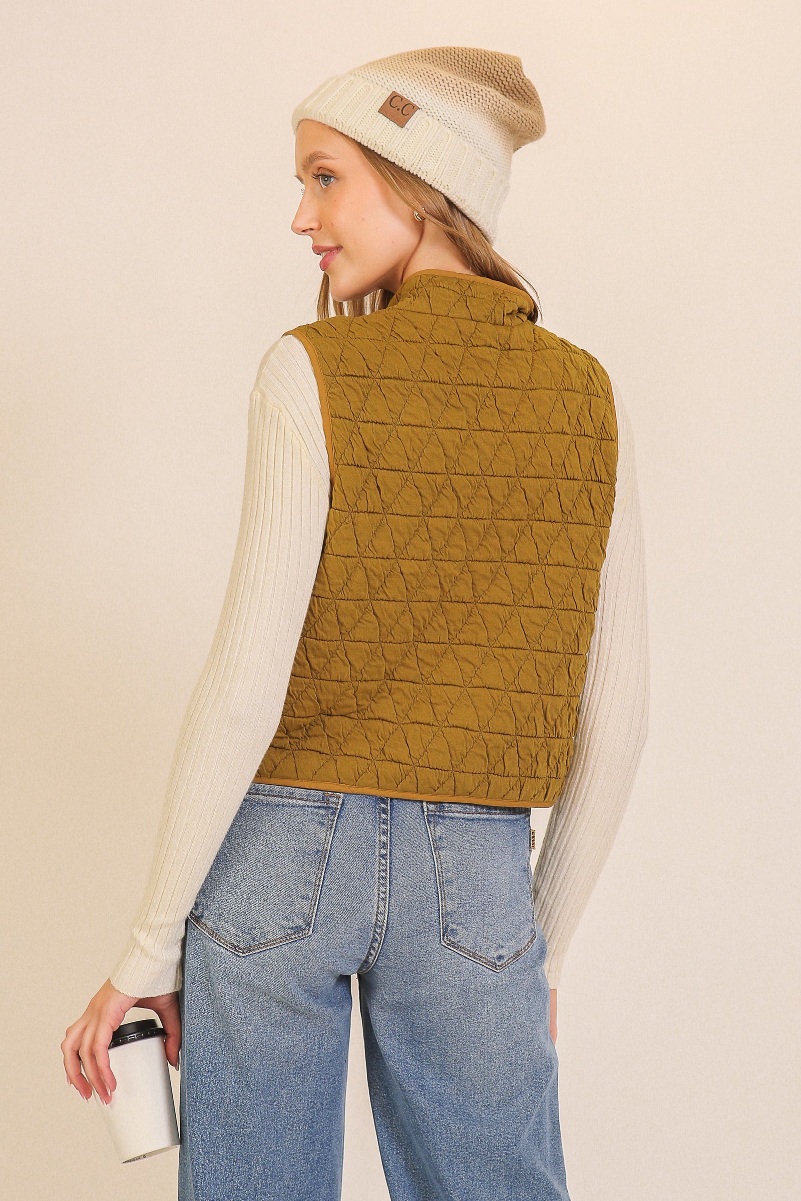 Chartreuse Quilted Lightweight Zip Up Vest
