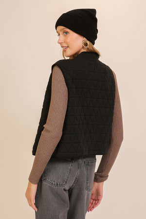 Black Quilted Lightweight Zip Up Vest