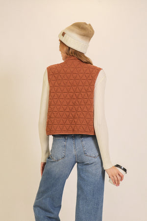 Mocha Quilted Lightweight Zip Up Vest