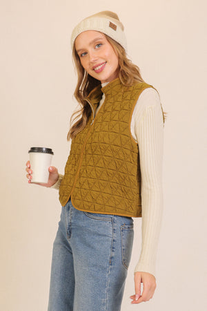 Chartreuse Quilted Lightweight Zip Up Vest