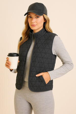 Black Quilted Lightweight Zip Up Vest