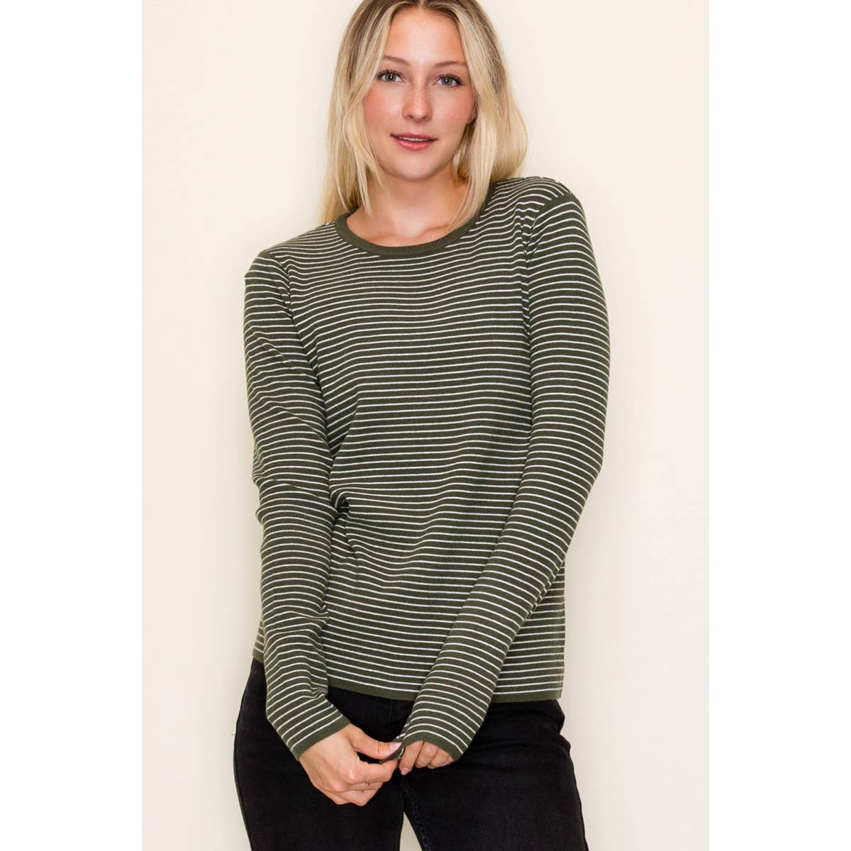 Dark Olive Pinstriped Sweater