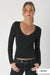 Black Deep V Neck LS Top