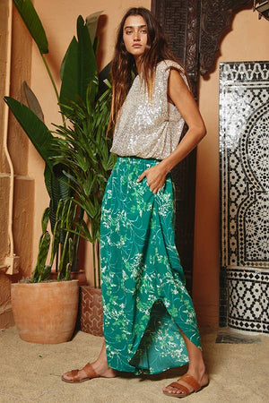 Green Soft Smocked Waistband Wide Leg Pants
