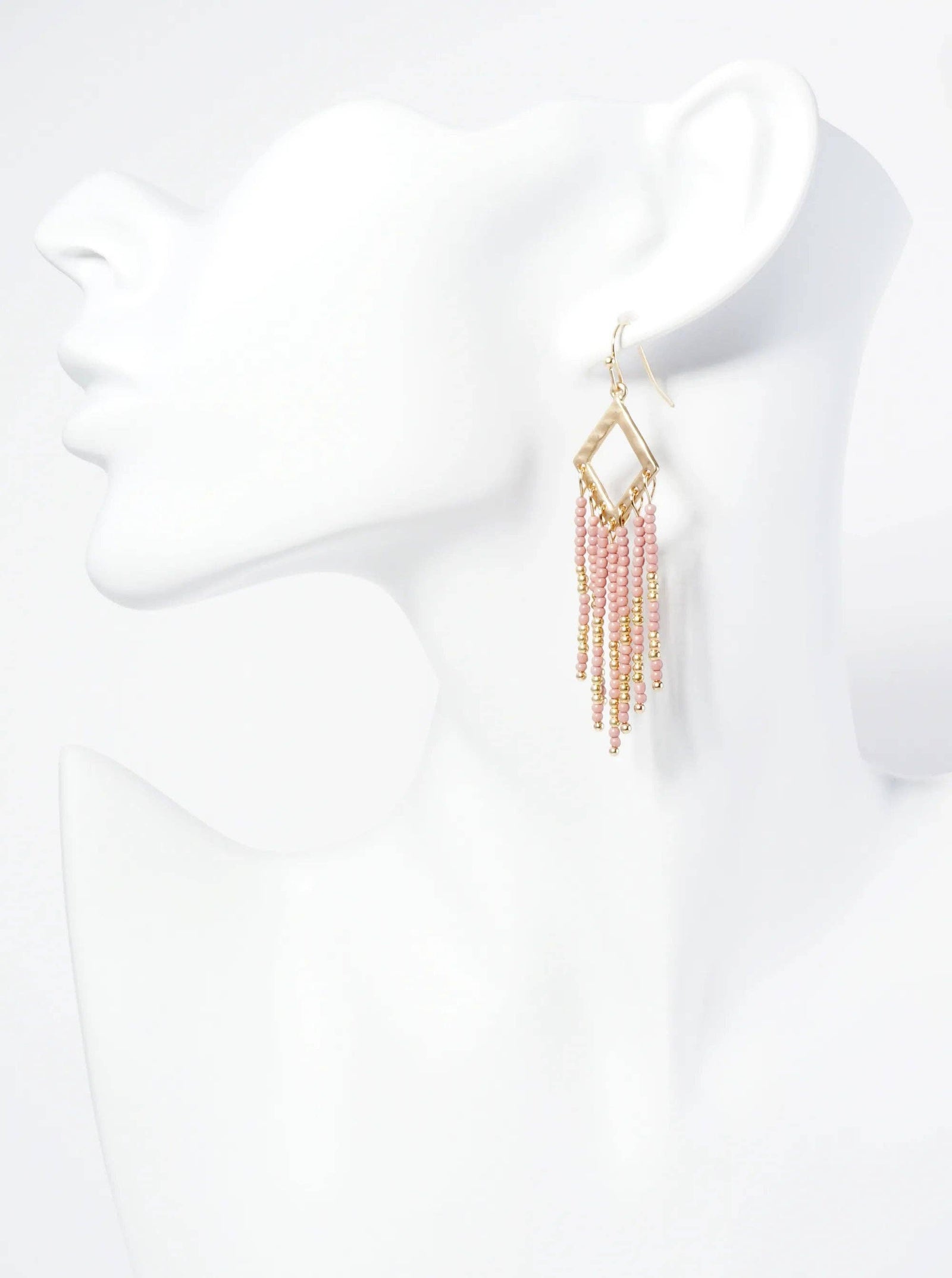 Boho Chic Seed Bead Fringe Earrings: Dusty Pink