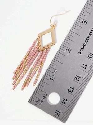 Boho Chic Seed Bead Fringe Earrings: Dusty Pink