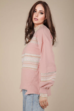 Blush Oversized Printed Knit Contrast Knit Top