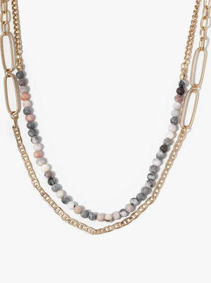 Dual Layer Paperclip Chain With Semiprecious Draping Necklace: BLACK